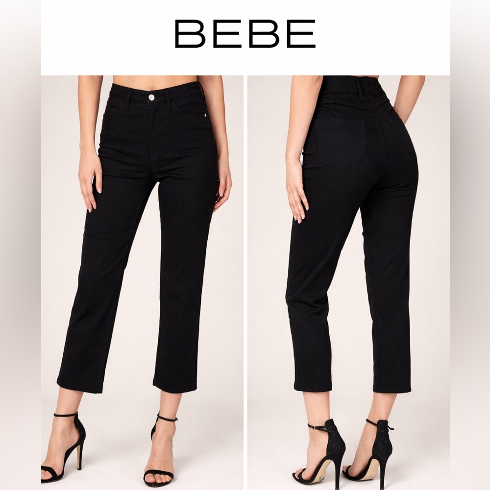bebe Black High Rise Cropped Jeans Straight Leg Size 27 NWT